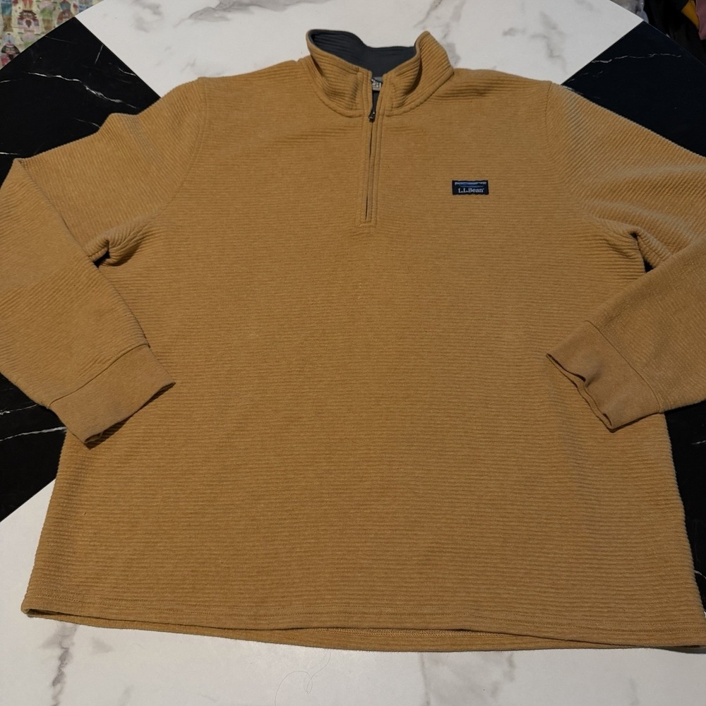 LL Bean XL Regular Yellow Quarter-Zip Fleece Pullover Men Jacket Outdoor Mustard